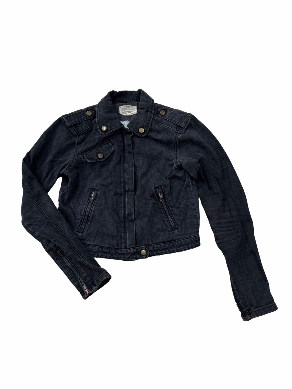 Current/Elliott Women’s Size 0, XS The Zip Moto Jean Jacket Black Ebony Cropped